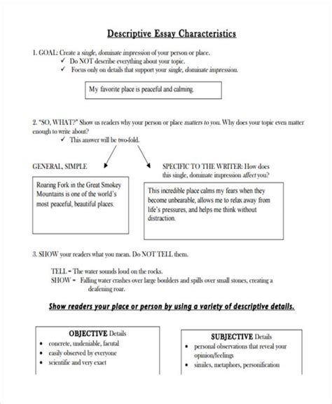 descriptive essay plan example