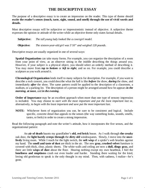 descriptive essays examples pdf