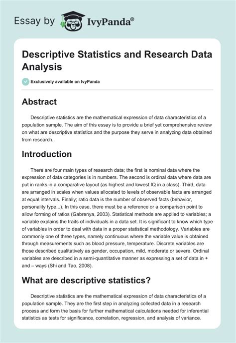 descriptive statistics example in research paper