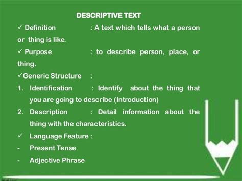 descriptive text definition purpose generic structure