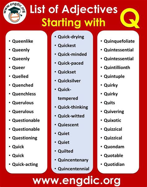 descriptive words starting with q for a person