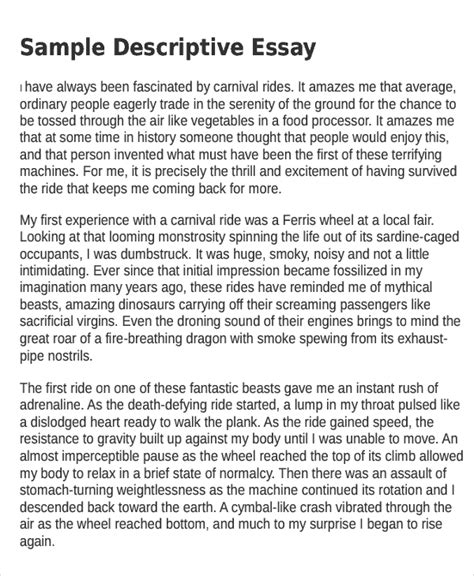 descriptive writing format and examples