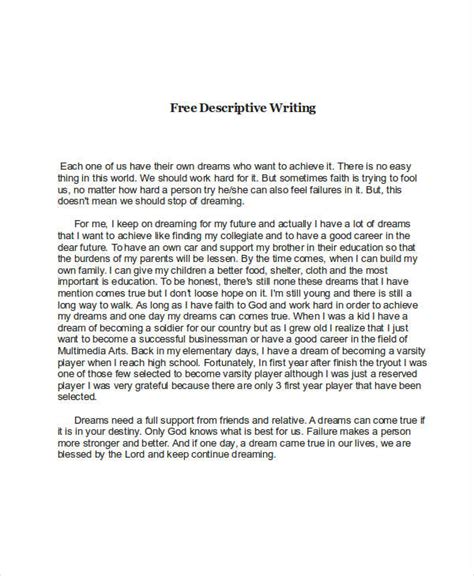 descriptive writing samples for grade 7