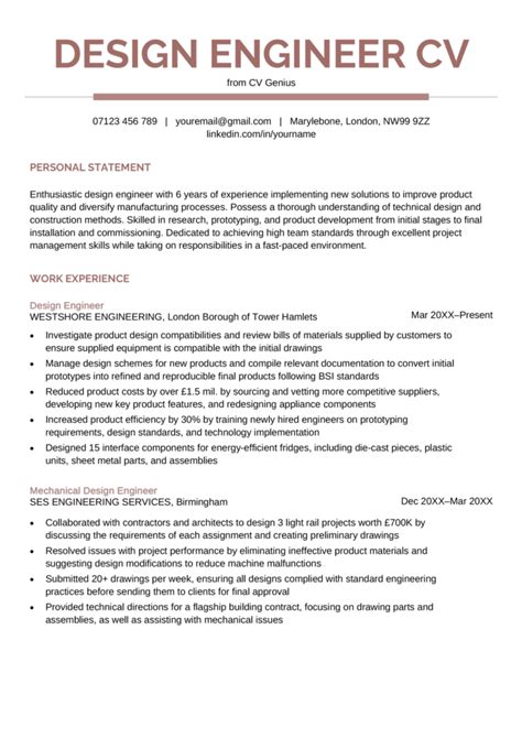 design engineer cv example uk
