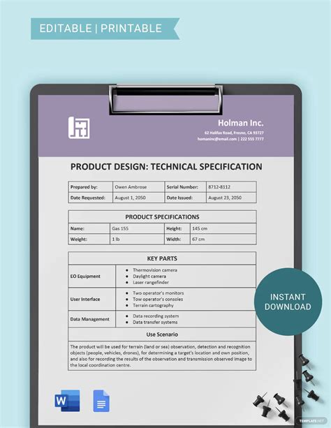 design specification document template
