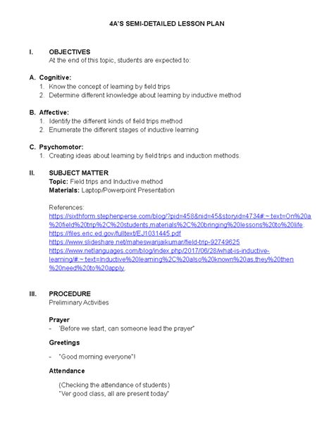 detailed lesson plan 4a's example