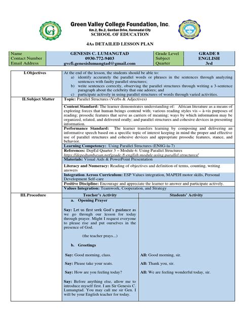 detailed lesson plan example 4as