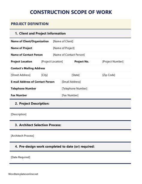 detailed scope of work construction