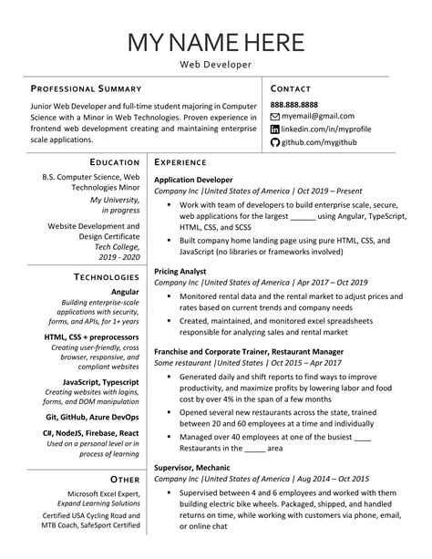 developer cv template reddit