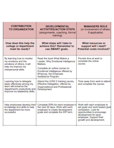 development plan examples for managers