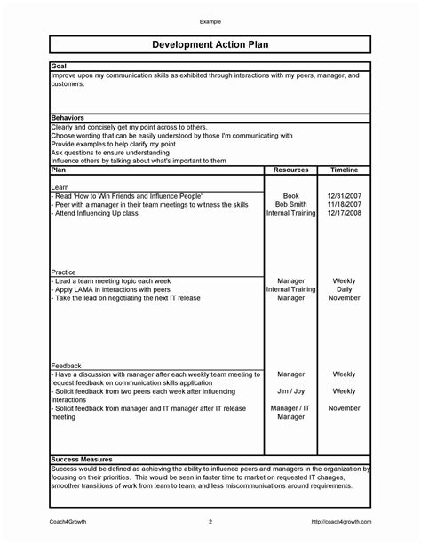 developmental action plan examples