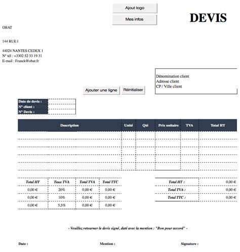 devis type excel gratuit