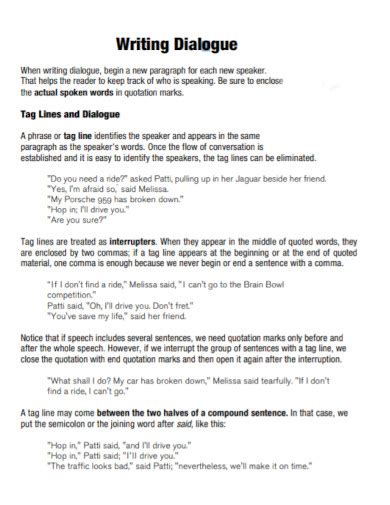 dialogue writing examples for college students