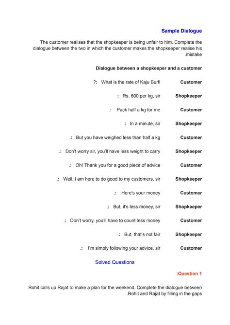 dialogue writing exercises with answers pdf class 8