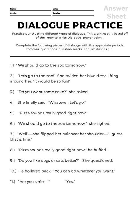 dialogue writing exercises with answers pdf class 9