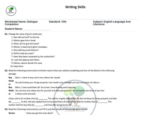 dialogue writing in english examples for class 10