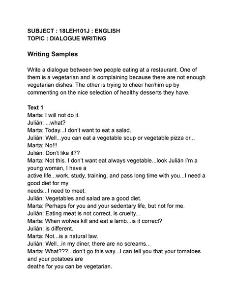 dialogue writing topics in english