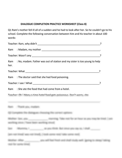 dialogue writing topics with answers for class 8