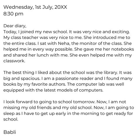 diary entry examples grade 11