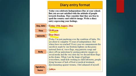 diary entry format for class 8 byjus