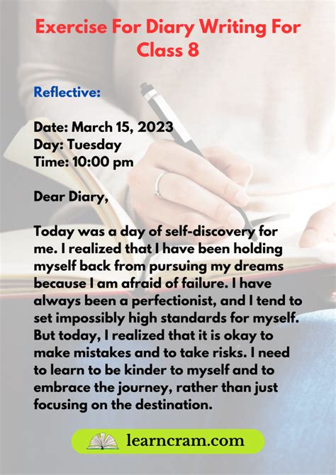 diary entry format for class 8 with answers