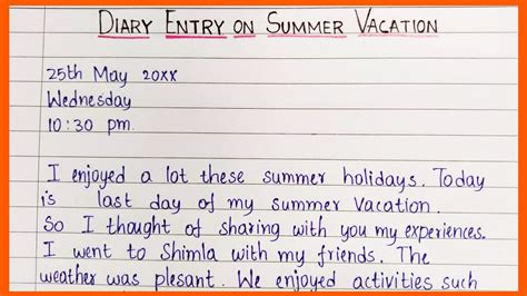 diary entry on daily routine in holidays