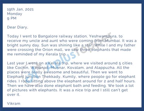 diary writing examples for class 9