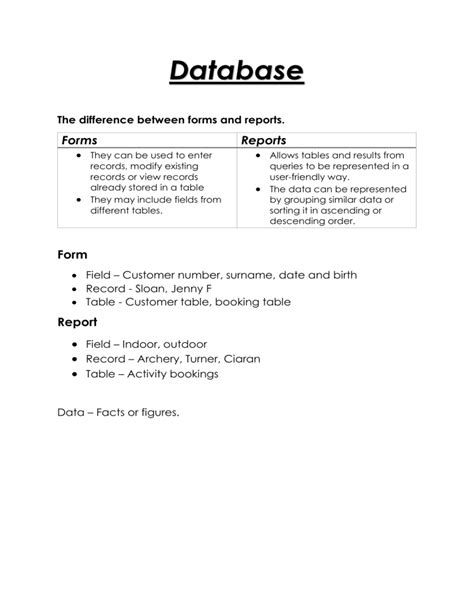 difference between forms and reports in dbms