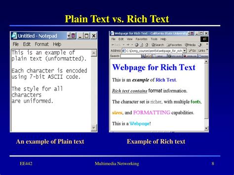 difference between plain text and formatted text in multimedia