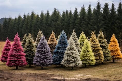 different colours of christmas trees