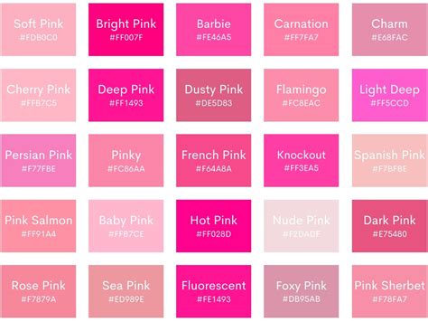 different types of pink color code