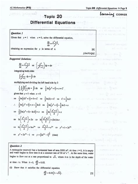 differential equations questions and solutions pdf