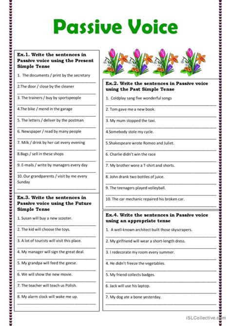 difficult passive voice exercises pdf with answers