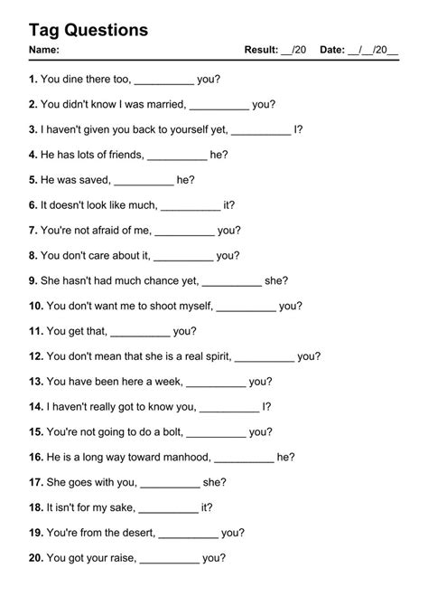 difficult question tags exercises with answers pdf class 9