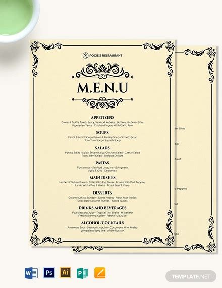 diner menu examples