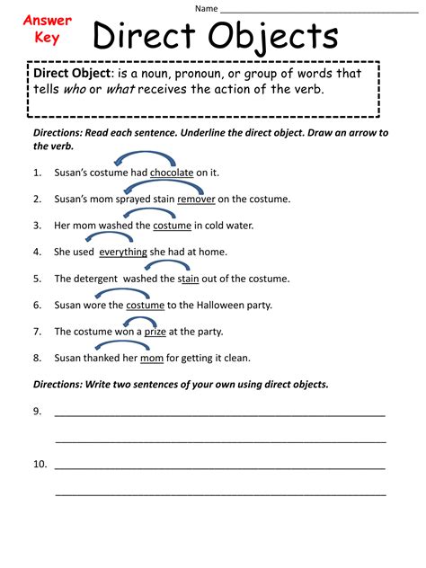 direct and indirect object examples with answers grade 7