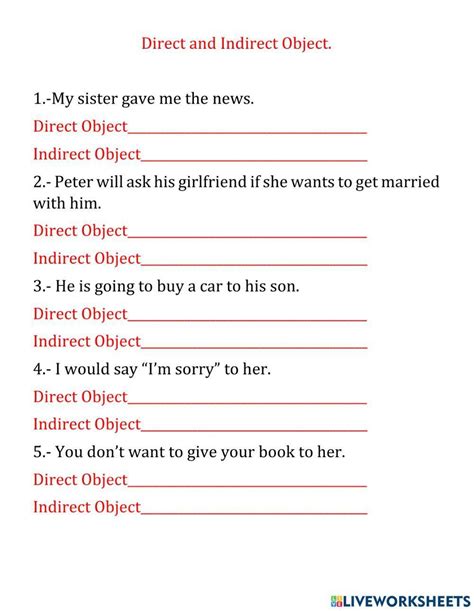 direct and indirect objects exercises pdf