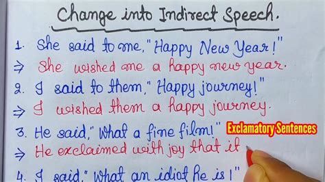 direct and indirect speech exclamatory sentences exercises with answers
