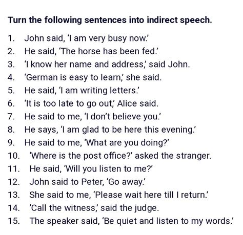 direct and indirect speech exercises for class 7 with answers cbse