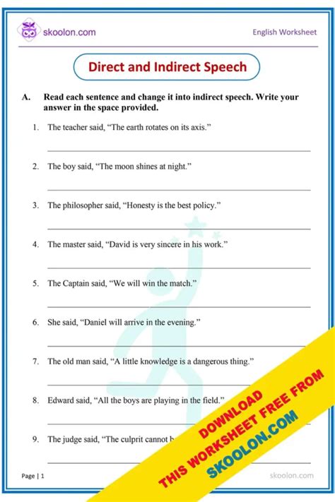 direct and indirect speech questions with answers class 9