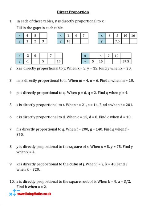 direct and inverse proportion worksheet with answers pdf grade 9