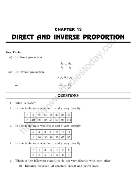 direct and inverse variation class 8 worksheets with answers pdf questions