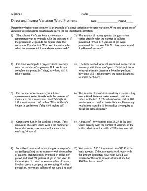 direct and inverse variation word problems worksheet with answers pdf