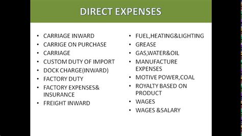 direct expenses examples list