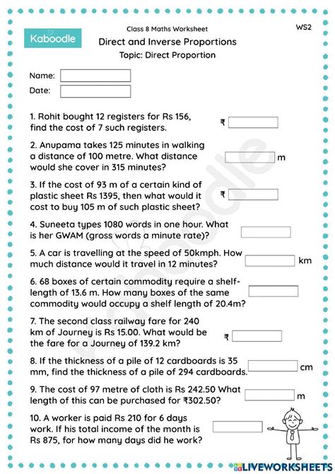 direct inverse and partitive proportion worksheet grade 6 with answers