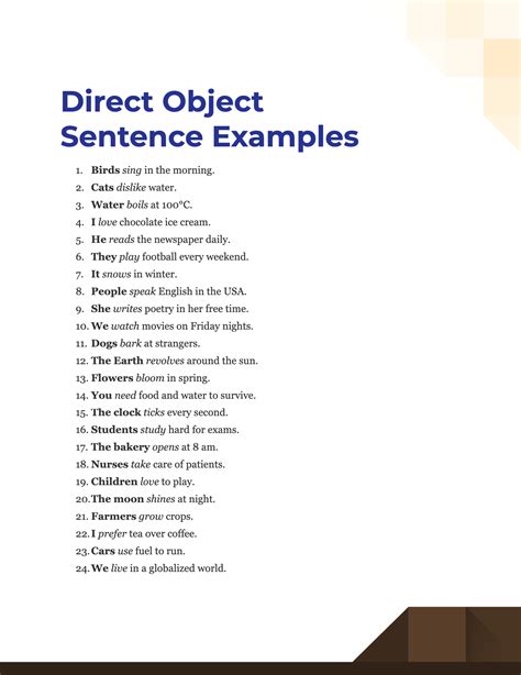 direct object examples with answers