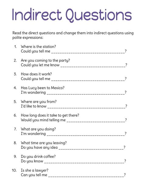 direct to indirect questions exercises pdf