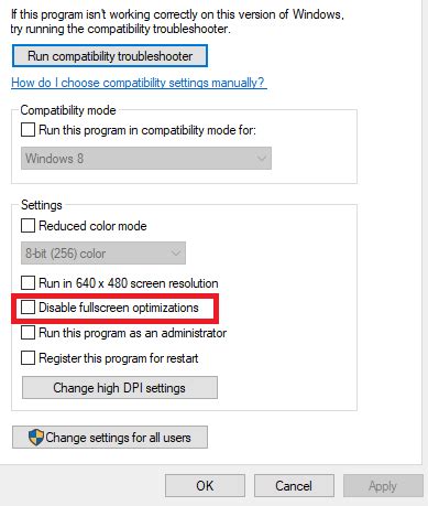 disable full screen optimization on or off cs2