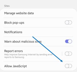 disable javascript tor android