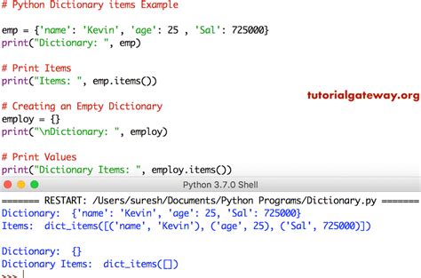 display items in dictionary python